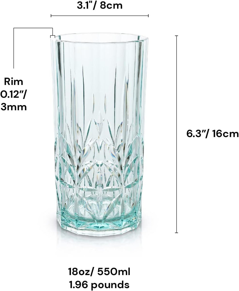 Shatterproof Tritan Plastic Tall Tumbler, Set of 4, 18oz - Myrtle Beach Drinking Glasses - Unbreakable Drinking