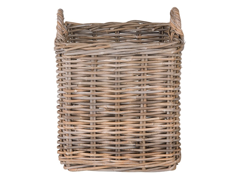 Kobo Square Rattan Decorative Storage Basket and Planter, Medium Size, Gray