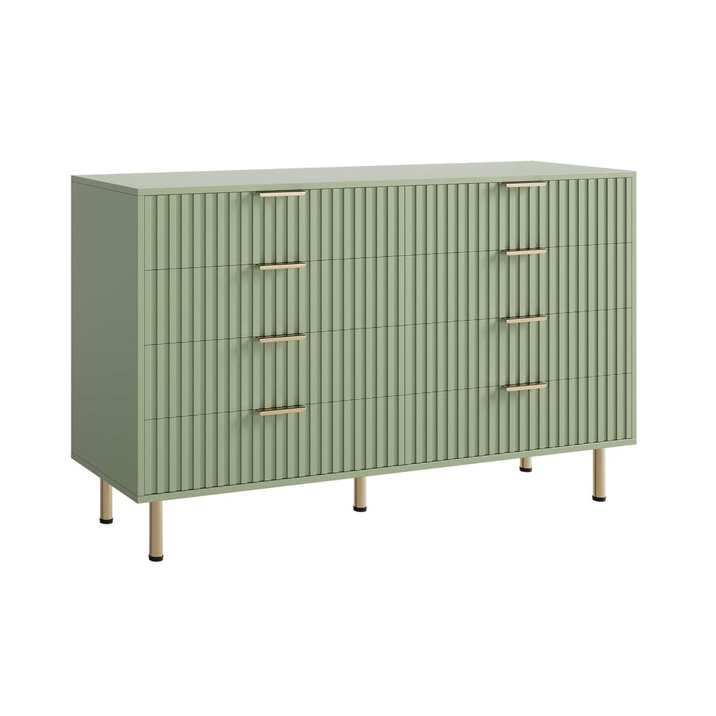 55" Fluted Green 8 Drawer Dresser with Deep Drawers