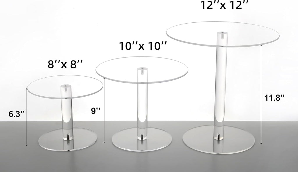 Round Acrylic Cake Stand for Retail Display, Wedding Cake - Set of 3