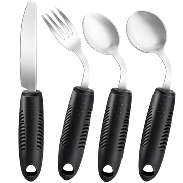 4Pcs 3.5oz Weighted Adaptive Utensils, Angled Parkinsons Utensils