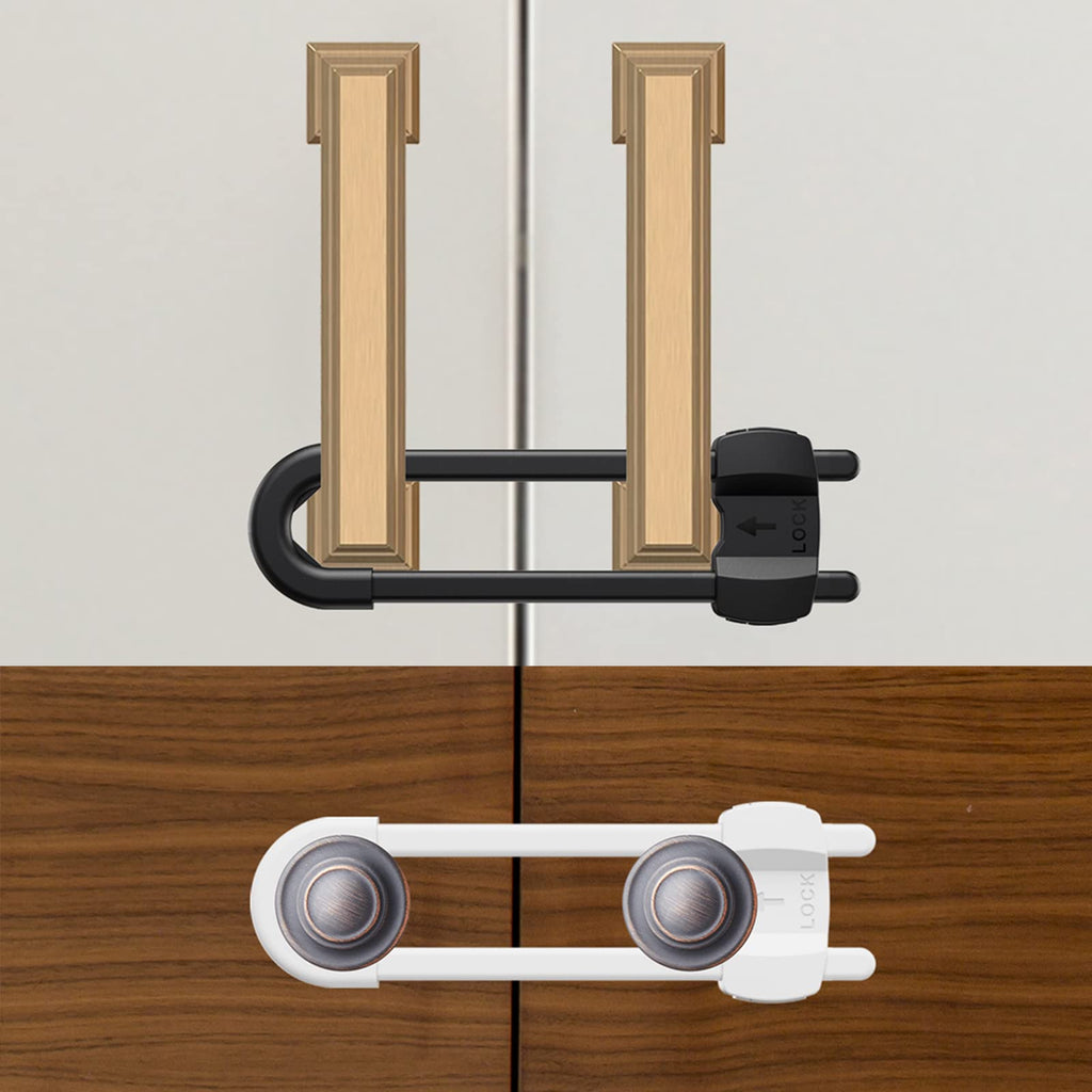 10 Pack Adjustable U-Shaped Baby Cabinet Locks, No Adhesive No Drill