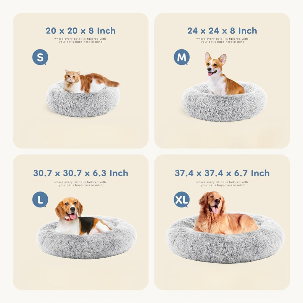 XL Donut Dog Bed for Indoor Use, Fluffy Faux Fur Plush