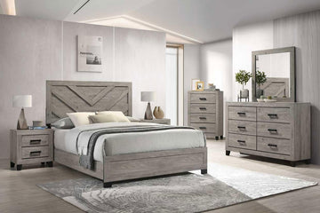 Napa Farmhouse 6-Piece Bedroom Set - Bed Frame with Headboard, Dresser and Mirror, Chest and 2 Nightstands (Queen)