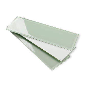 Light Green Glass Subway Tile, Glass Kitchen Shower Backsplash Wall, 4 x 12 Inches, 12Pcs, 4 Sq.Ft.