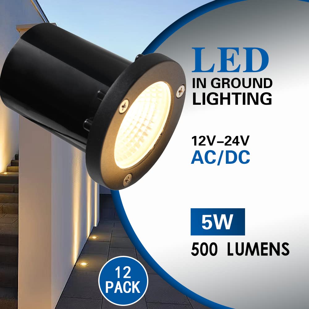5W Well Light,12-24V LED In-Ground Low Voltage Landscape Light with Connectors, IP67 Waterproof Landscape