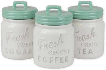 Kitchen Accessories Collection Ceramics, Jar Canister Set, Aqua, 3 - Set of 3