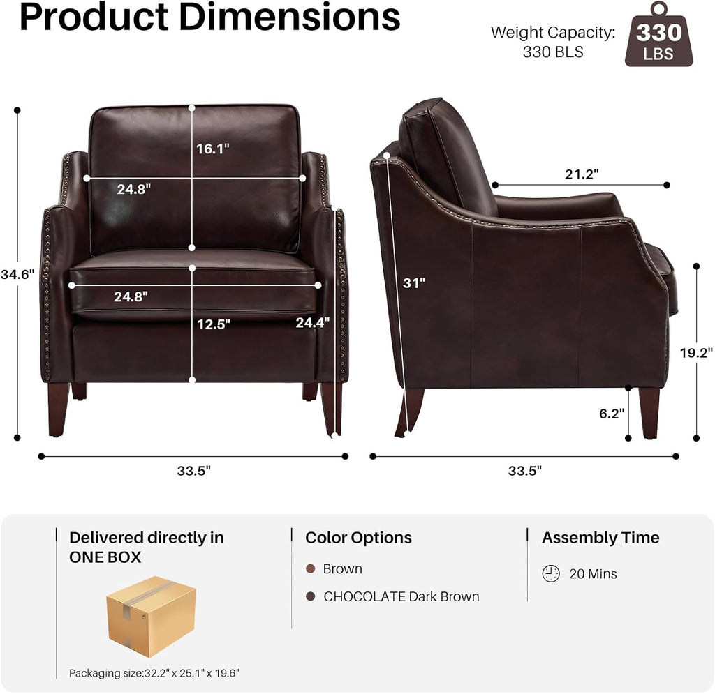 PU Leather Accent Chair, Dark Brown
