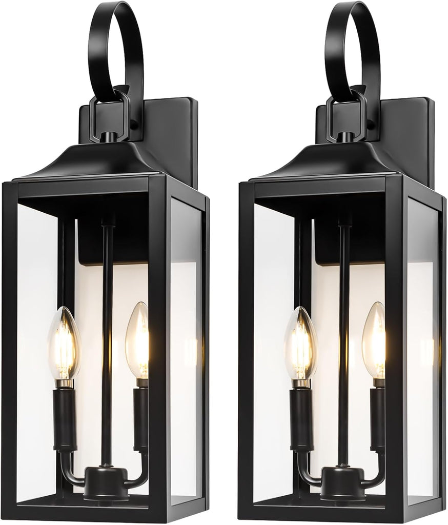 19" Large Outdoor Wall Lights - Black Outside Wall Mounted Light Fixture