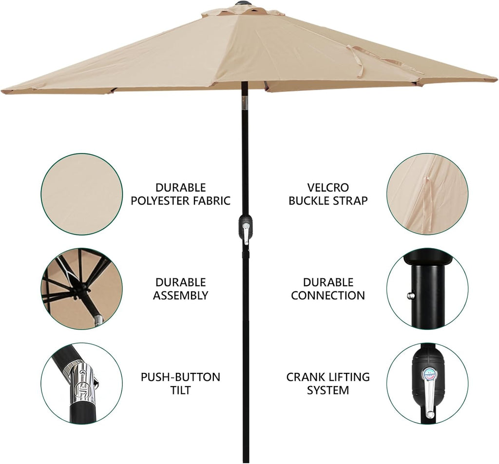 9FT Patio Umbrella, Outdoor Table Market Umbrella with Push Button Tilt & Crank