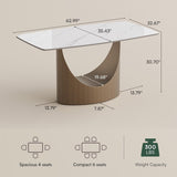 63" Modern Dining Table for 4-6, Hobart Rectangle Dining Table, Matte White Sintered Stone Dining Tabletop with