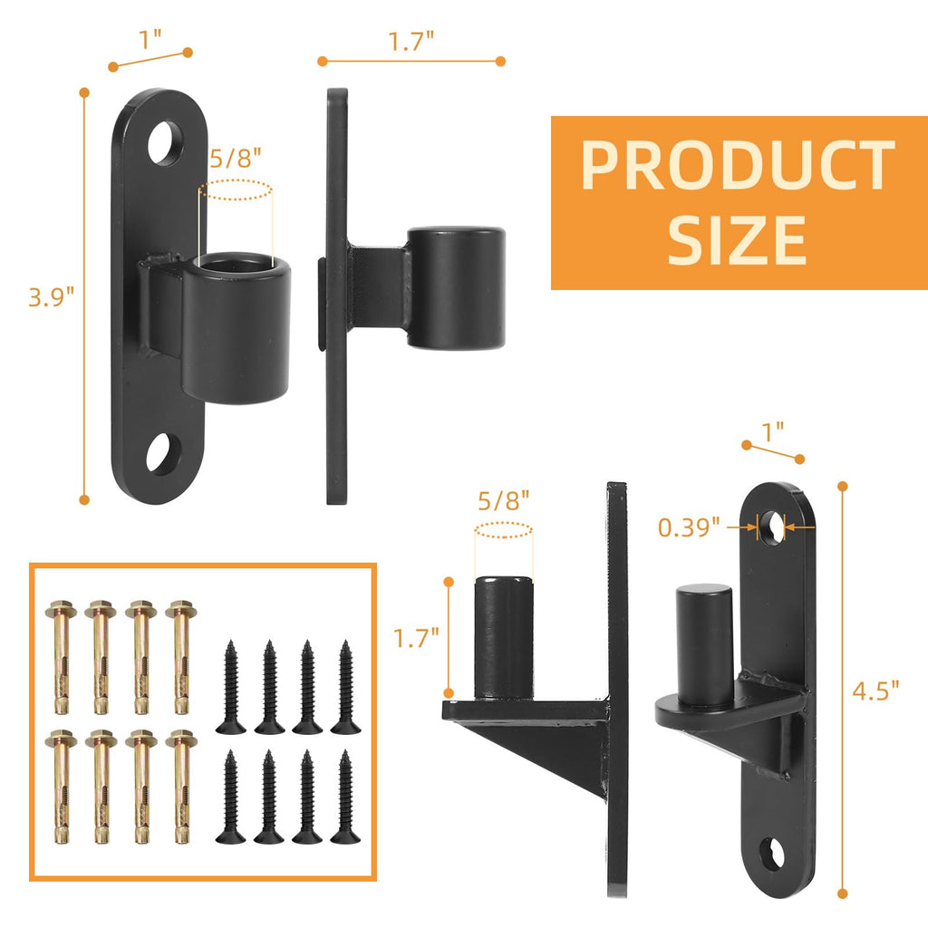 Wall Mount Gate Hinges, 2 Pairs Heavy Duty Fence Gate Hinges 5/8'' Pin Fence Post Hinge Set for Wooden or Concrete