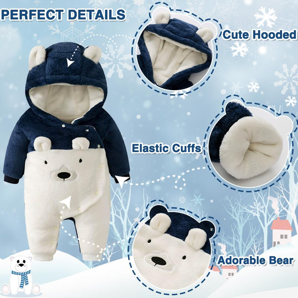Baby Snowsuit Bear Suit Romper Winter Warm Coat Infant Fleece Footie Jumpsuit for Girls Boys