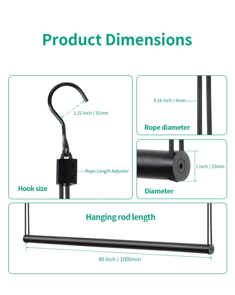 Adjustable Closet Hanging Rod 40" Black Closet Rod Extender
