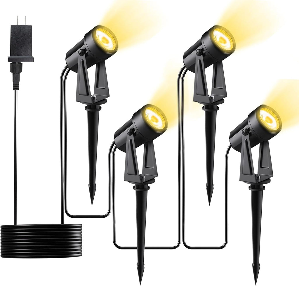 Low Voltage Landscape Lighting,4 Pack Outdoor LED Landscape Spotlights with Transformer 27V Garden Lights Pathway