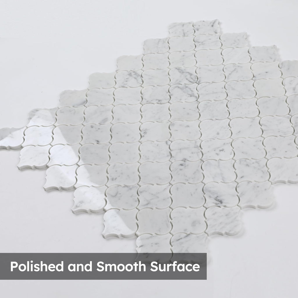 Carrara White Marble Mosaic Tile 3 Inch Arabesque Polished 5 Sheets