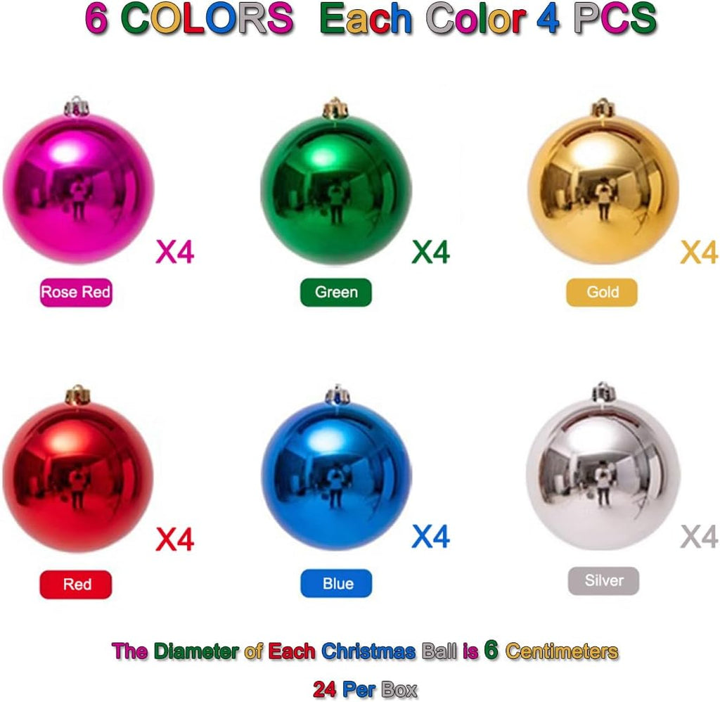 2.36' Shatterproof Christmas Ball Ornaments - Assorted Theme Decorations - Set of 24
