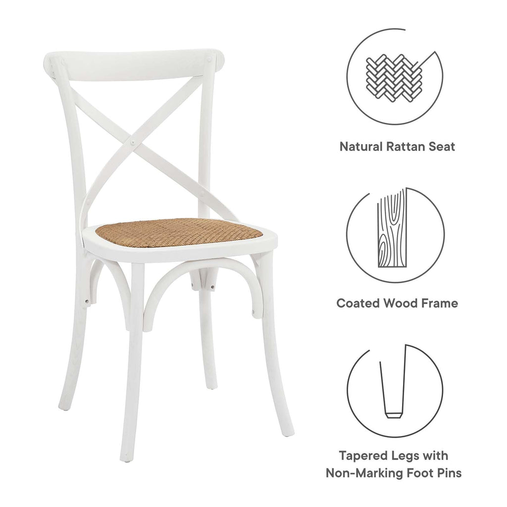 Gear Rustic Modern Farmhouse Elm Wood Rattan Dining Chair in White
