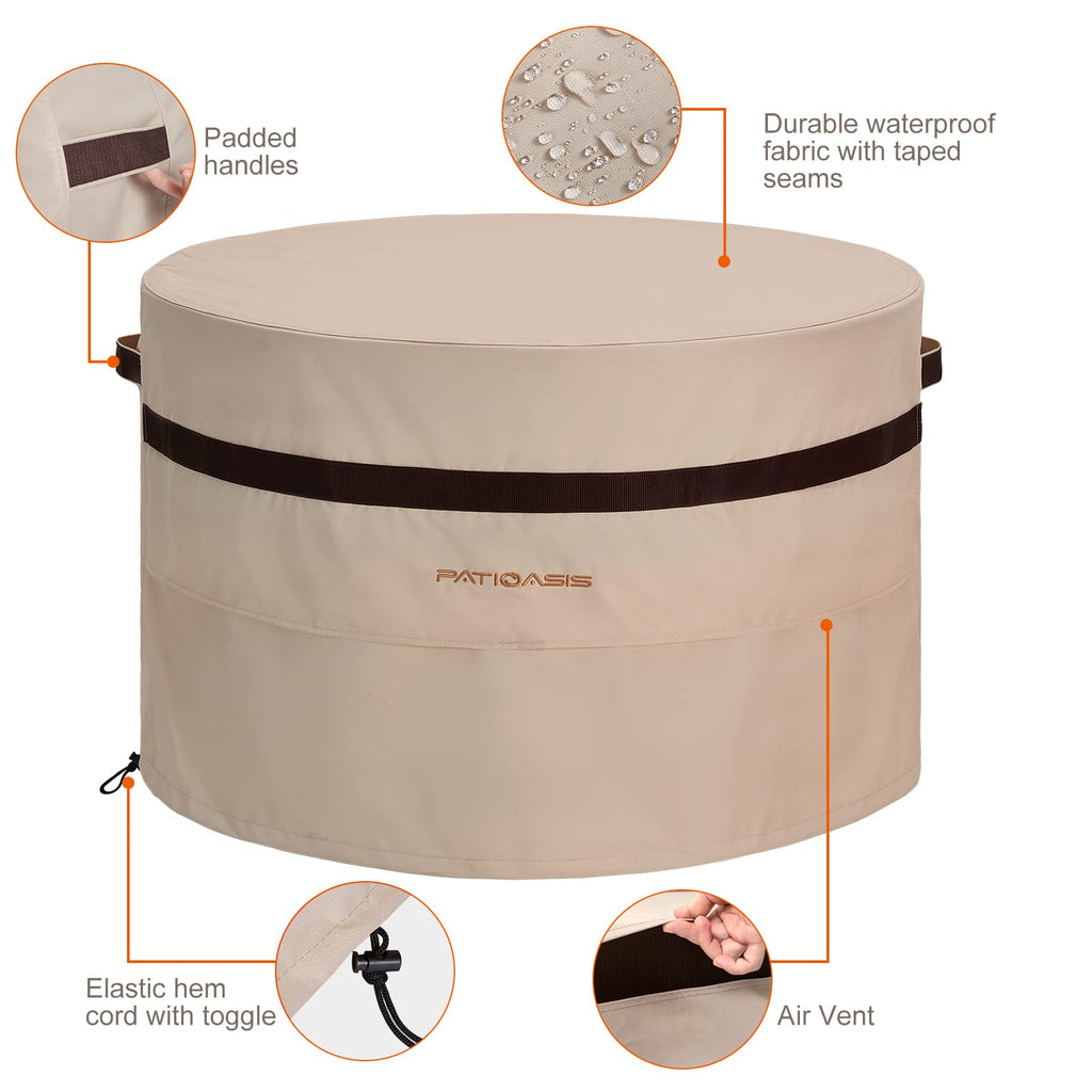 50 Inch Round Fire Pit Cover Beige, Heavy Duty Weatherproof with Air Vent, Outdoor Patio Cover for Fire Bowl & Gas