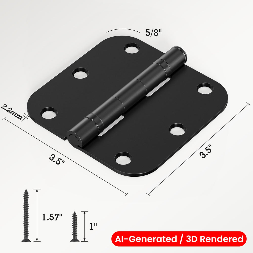 Rounded Matte Black Door Hinges 3.5 Inch 5/8" Lasting No Squeak
