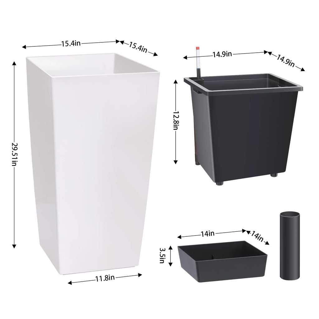 30" Tall Planter Set of 2, Heavy Duty Tall Planter, High Front Porch Planter Pots with Drainage Holes&Water Level
