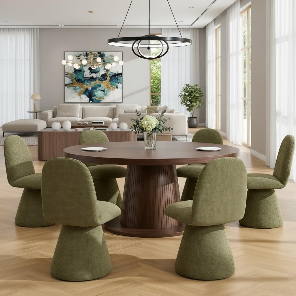 Swivel Dining Chairs Set of 2, Mid Century Modern High Back Chenille Upholstered Dining Room Chairs Kitchen