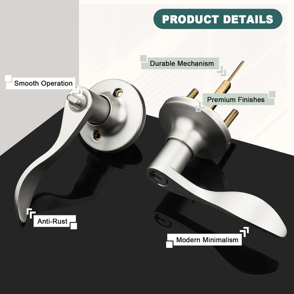 Entry Door Handles with Lock and Same Keys, Brushed Nickel Keyed Aliked Entry Door Lock Sets for Exterior & Interior