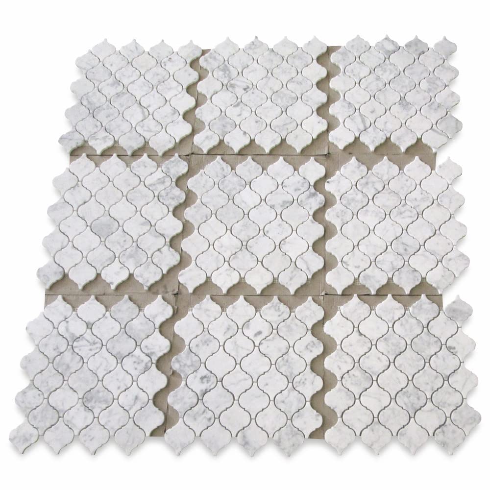 Carrara White Marble Medium Arabesque Baroque Lantern Mosaic Tile Honed Kitchen Bath Wall Floor Backsplash Shower (1