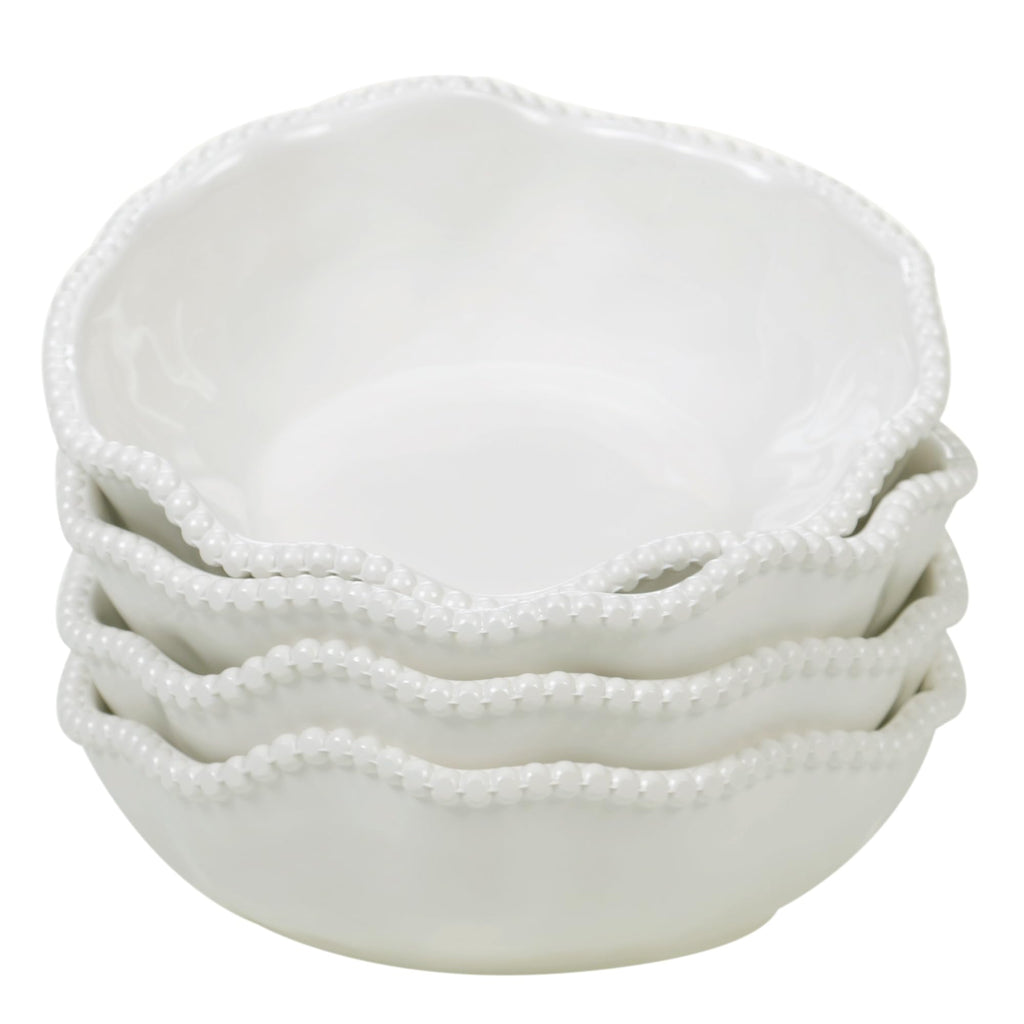 Perlette Off-White Beaded 12-Piece Dinnerware Set - Includes 4 Dinner Plates, 4 Salad Plates, 4 Bowls (7.5" x 2", 22