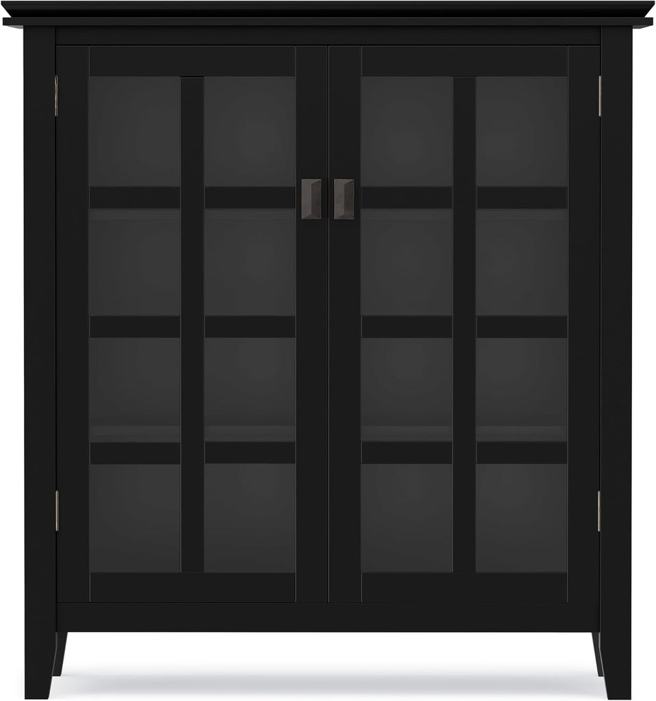 Artisan 38" Wide Solid Wood Storage Cabinet in Black | Transitional medium accent cabinet with glass doors, tapered