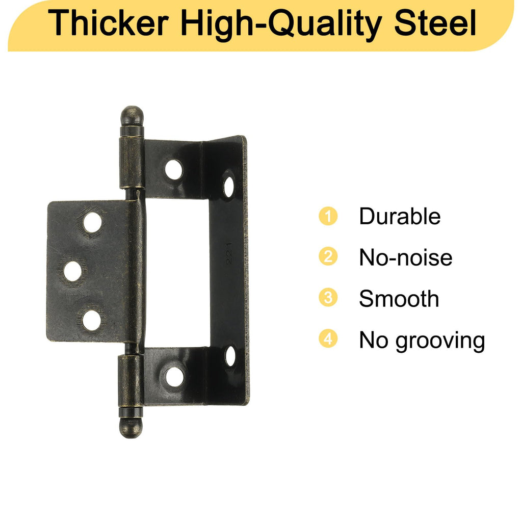 4Pcs Cabinet Hinges Full Inset, 3.4x0.7Inch Partial Wrap Long Axis Tip Hinge Vintage Semi-Wraparound Cover Cabinet