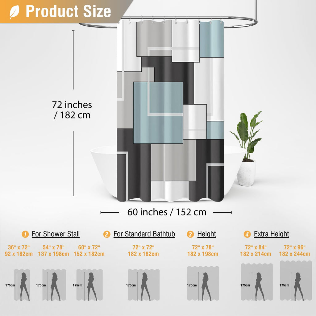 60x72 Stall Geometric Waterproof Fabric Shower Curtain Set, Fog Blue