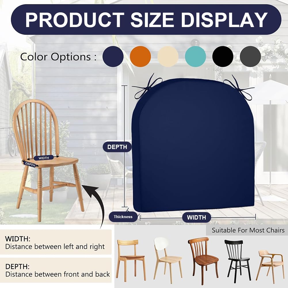 Outdoor Chair Cushions Set of 4, Round Corner, 18.5 x 16 x 2 Inch, Waterproof Patio Seat Cushions with Ties & Removable Covers