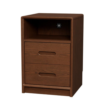 Rubberwood Nightstand, Modern Walnut Bedside Table with Removable Shelf, Open and Concealed Storage, Wooden Night