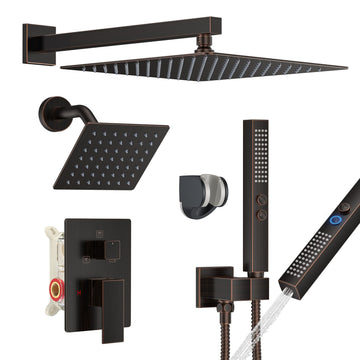 Rain Shower System 12"&6" Shower Heads Wall Mount Shower Faucet Set