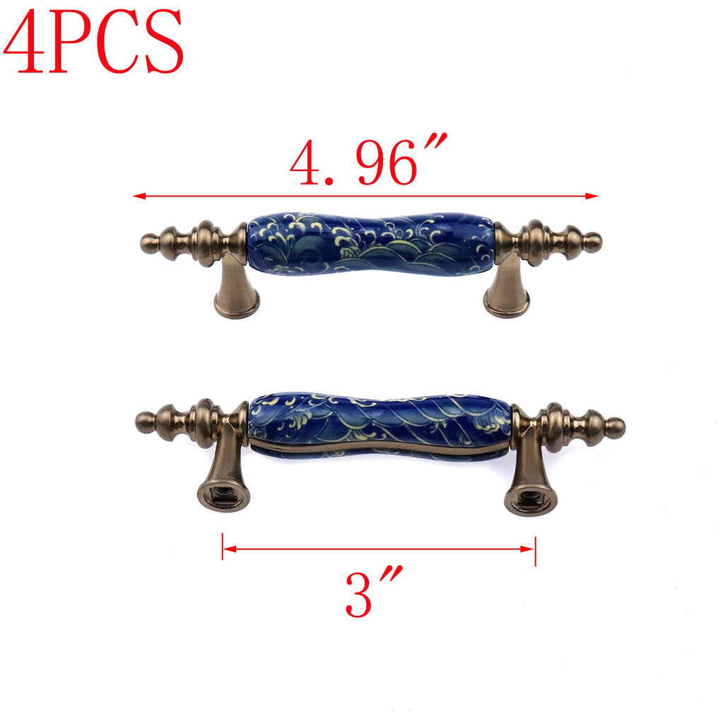4PCS Ceramic Cabinet Drawer Handles, 3" Hole Centers