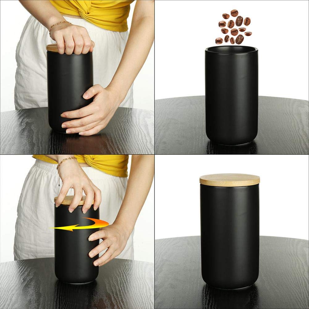 Ceramic Food Storage Jar Canister With Airtight Wooden Lid, Modern Design