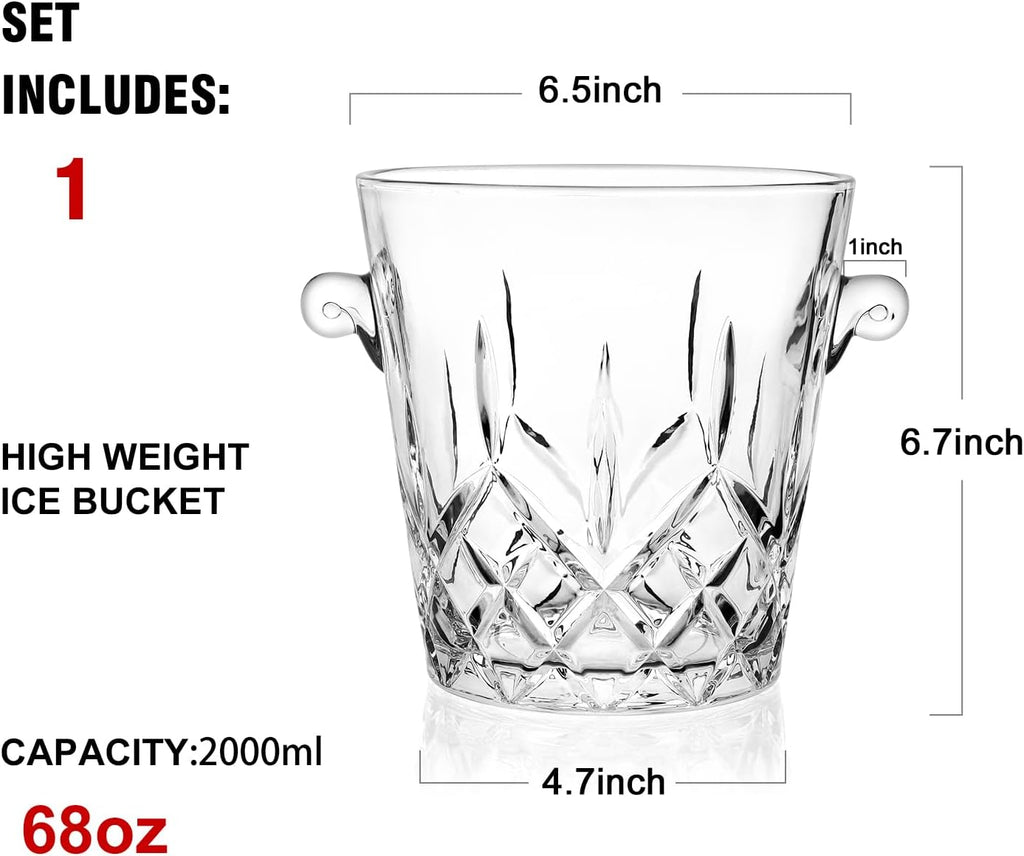 Ice Buckets for Parties, Clear Glass 2 Liter Tub for Drinks and Parties, Food Grade