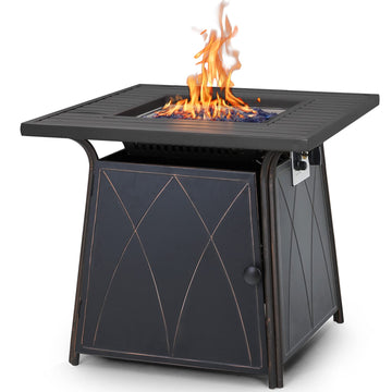 28 inch Gas Fire Pit Table with Lid and Blue Fire Glass