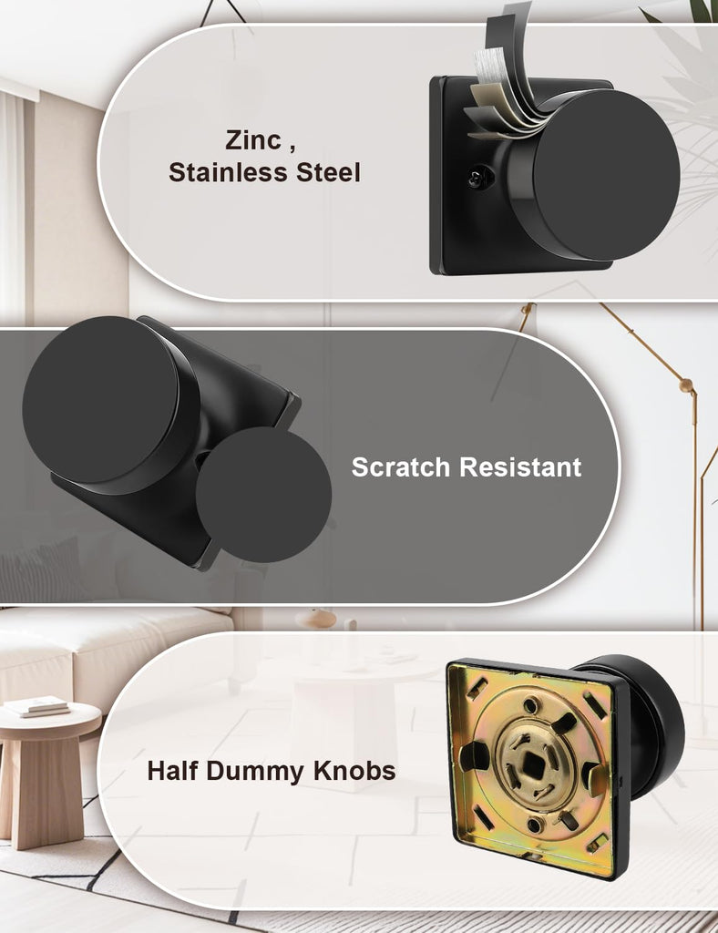 4 Pack Dummy Door Knob, Interior Single Side Door Handle, Matte Black No-Turning Door Dummy Knob Inactive Half Dummy