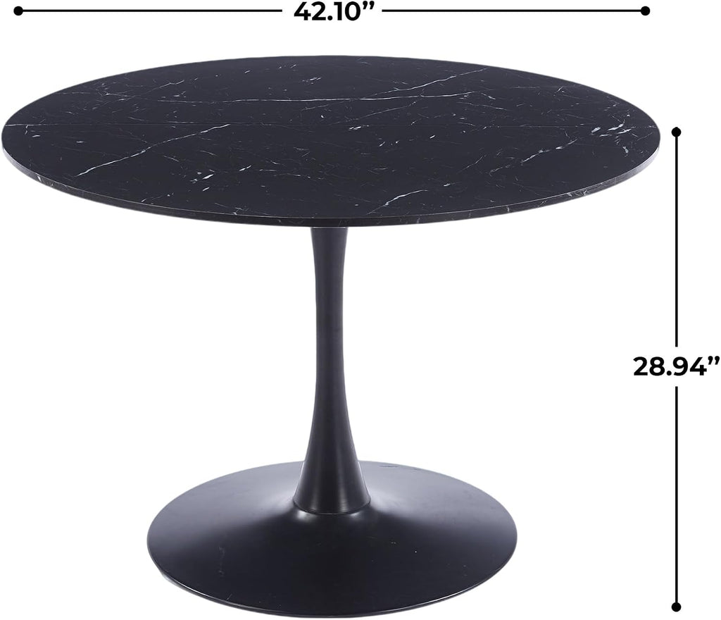 Inspired Saarinen Style Tulip Round Pedestal Dining Table — Black Marble Top, 42″ Round