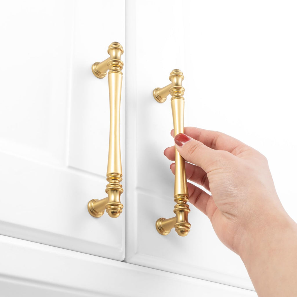 10 Pack 5 in Brushed Gold Cabinet Pulls, Gold Drawer Handles P30