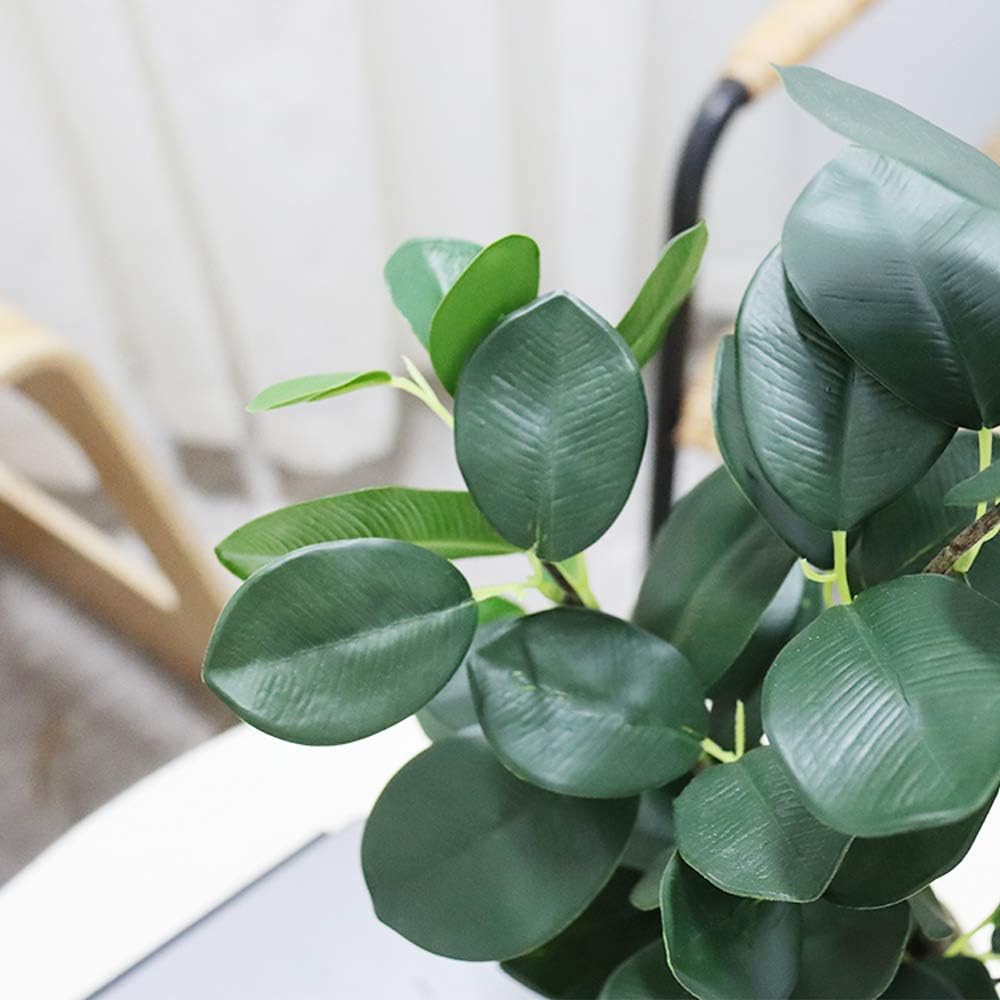 Artificial Ficus Tree Small Fake Plants in Weaved Pot 20" Height Desktop Decor Indoor Home Office Ins Style (Green, 1)