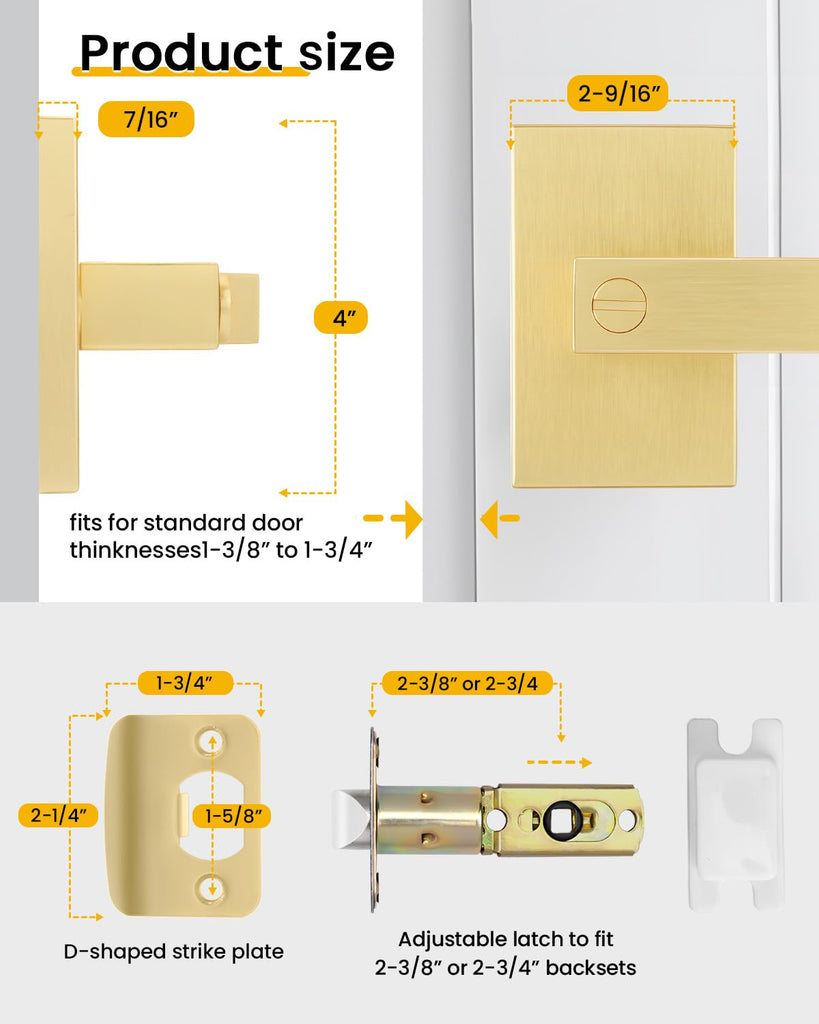 Gold Door Handles Interior, Privacy Door Lock 1 Pack