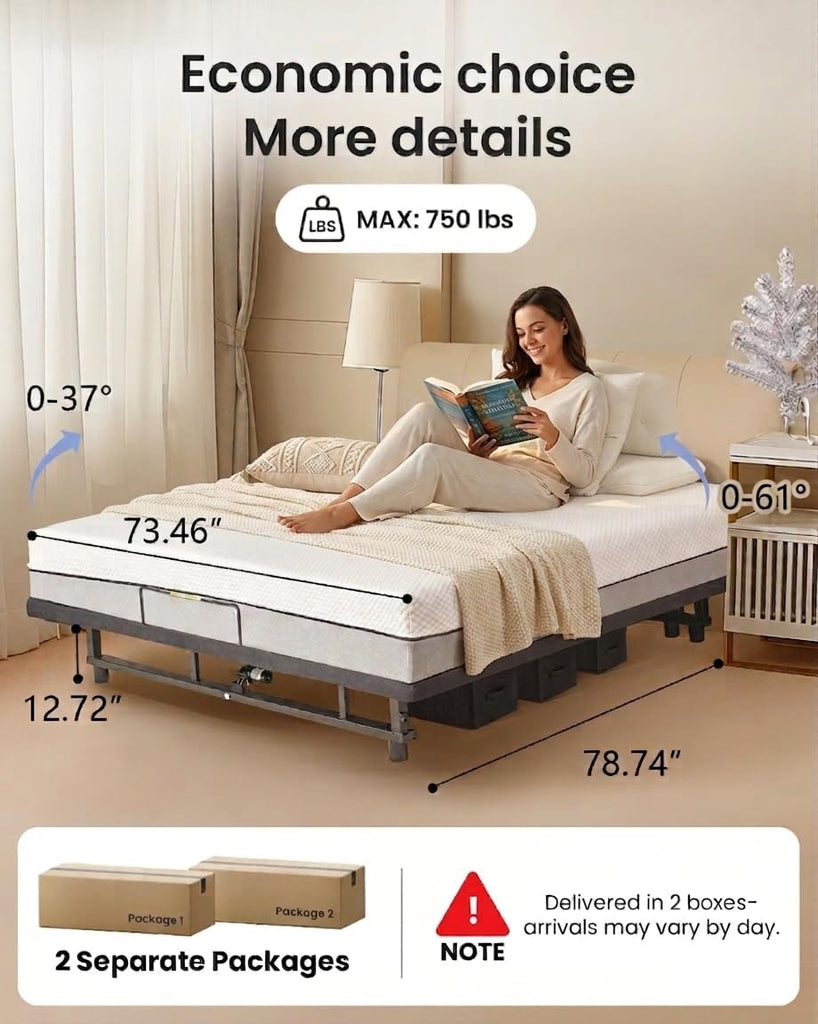 King Adjustable Bed Frame with Zero Gravity Heavy Duty 750 lbs