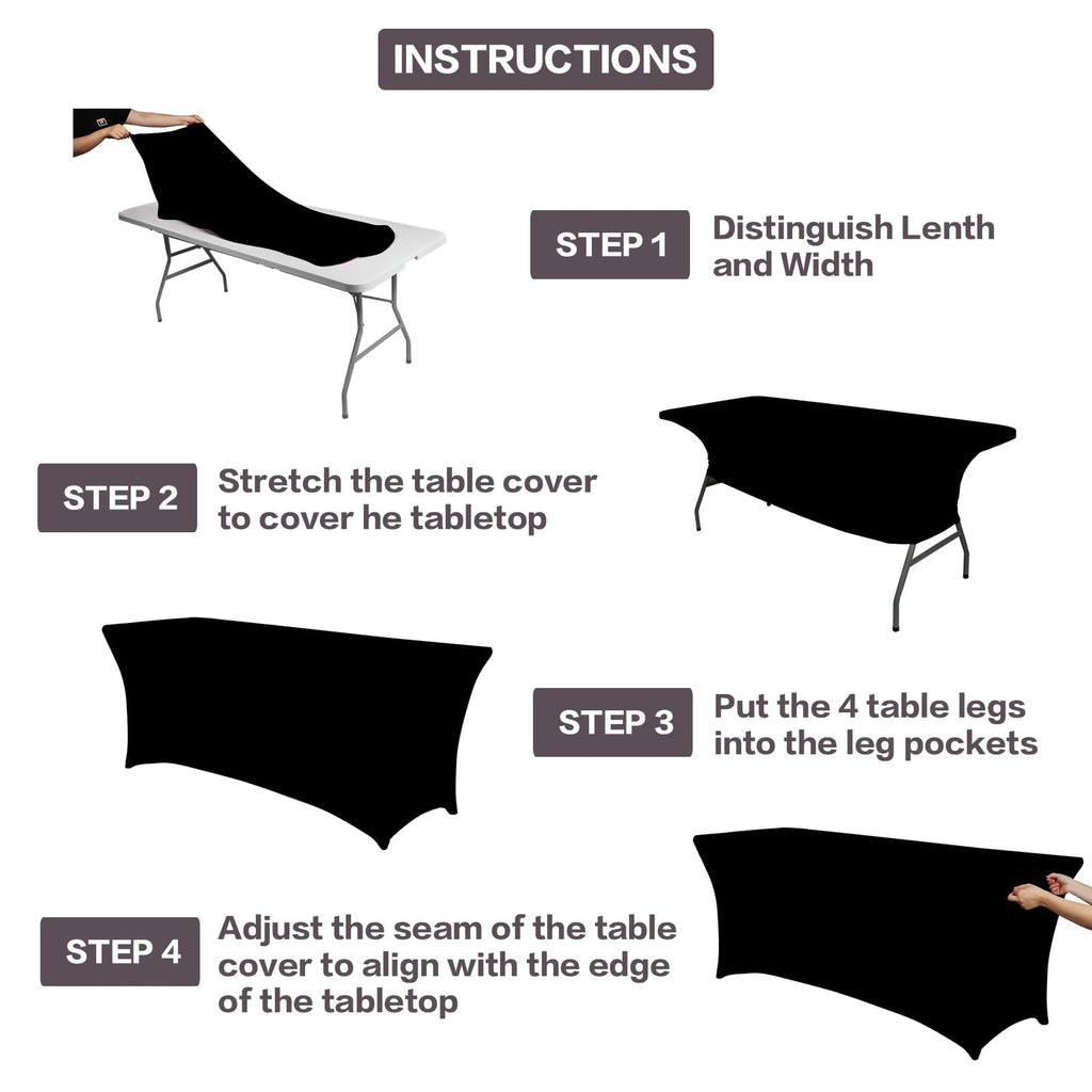 2 Pack 8FT Black Table Cloth for Rectangular Spandex Table Cover