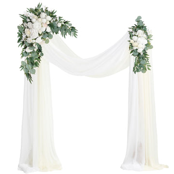 Arch Flowers with Drapes Kit (Pack of 4) - 2pcs Artificial Ivory & White Floral Swag Arrangement with 2pcs Draping