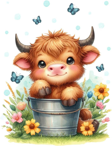 Highland Cow Cotton Fabric Panel 30x40 - Baby Quilt Panel, Farm Animal Fabric, Cute Calf Design, Cotton Twill