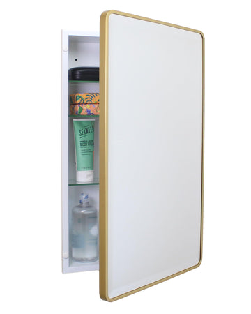 16x26 Austin Farmhouse Metal Framed Rounded Rectangle Recessed Bathroom Medicine Cabinet, Beveled Mirror, 14x24