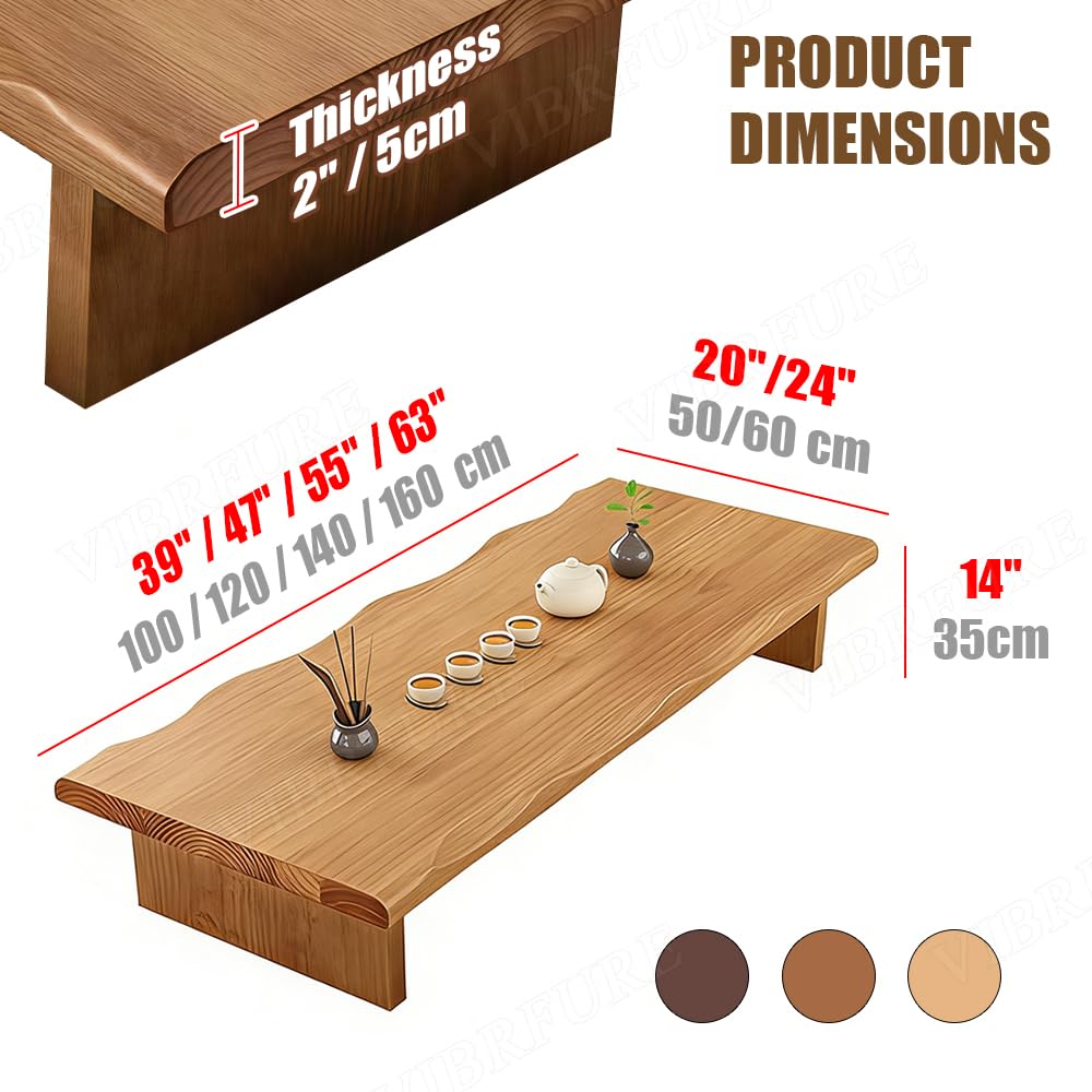 Japanese Dining Table, Solid Wood Japanese Floor Table with Live Edge, Simple and Modern Low Design, Bay Window